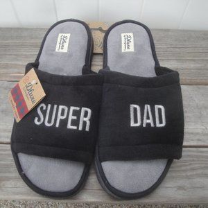 Dluxe by Dearfoams Men's Black  Slippers "Super Dad" Slippers XL 13/14